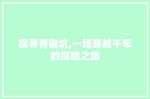 探寻青铜坑,一场穿越千年的探险之旅