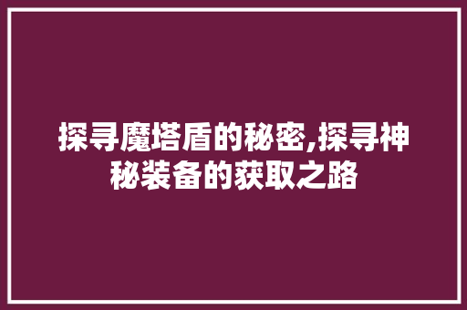 探寻魔塔盾的秘密,探寻神秘装备的获取之路