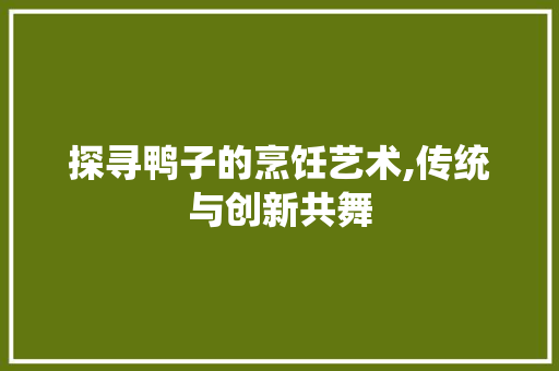 探寻鸭子的烹饪艺术,传统与创新共舞
