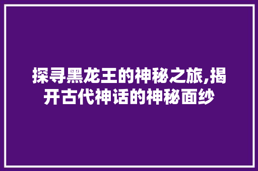 探寻黑龙王的神秘之旅,揭开古代神话的神秘面纱