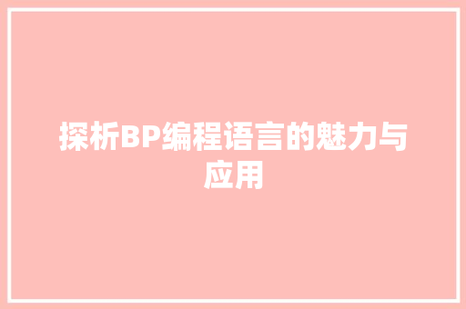 探析BP编程语言的魅力与应用
