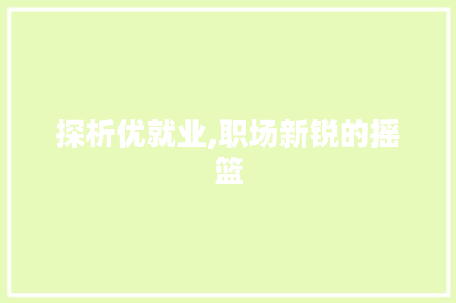 探析优就业,职场新锐的摇篮