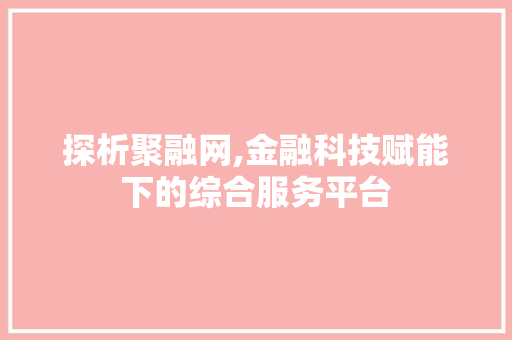 探析聚融网,金融科技赋能下的综合服务平台
