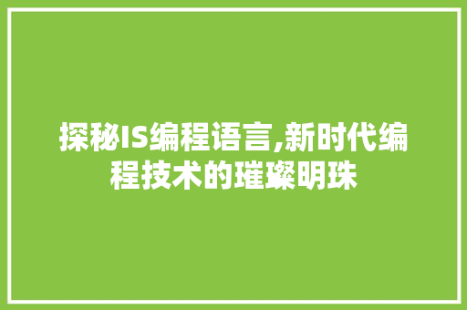 探秘IS编程语言,新时代编程技术的璀璨明珠