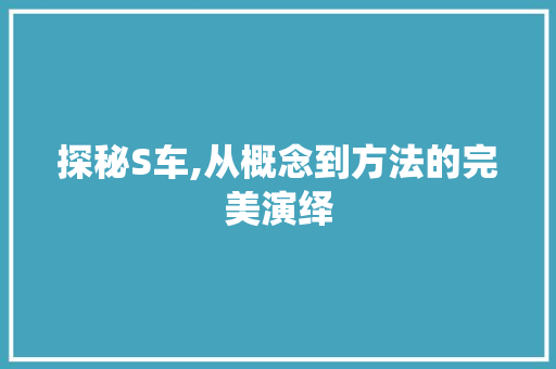 探秘S车,从概念到方法的完美演绎