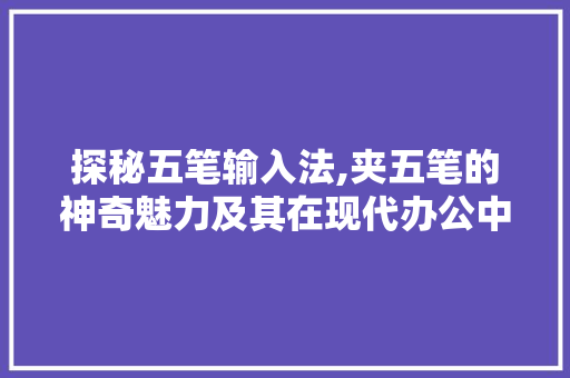 探秘五笔输入法,夹五笔的神奇魅力及其在现代办公中的应用
