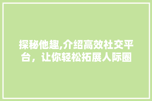 探秘他趣,介绍高效社交平台，让你轻松拓展人际圈