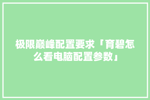 极限巅峰配置要求「育碧怎么看电脑配置参数」 极限巅峰配置要求「育碧怎么看电脑配置参数」 电脑配置