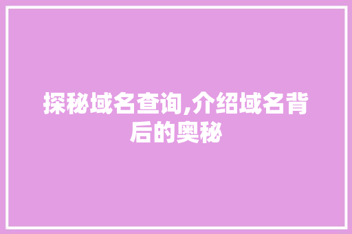 探秘域名查询,介绍域名背后的奥秘 电脑故障维修 探秘域名查询,介绍域名背后的奥秘 电脑故障维修