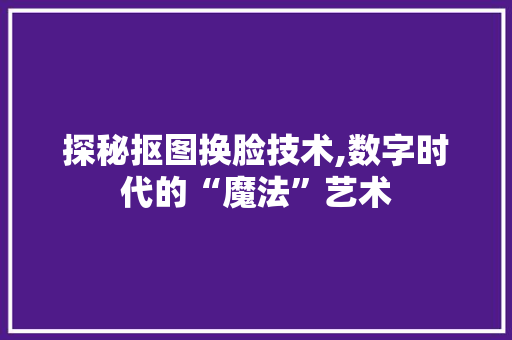 探秘抠图换脸技术,数字时代的“魔法”艺术 电脑故障维修