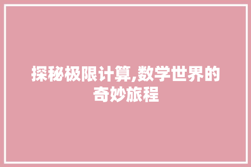 探秘极限计算,数学世界的奇妙旅程 电脑配置
