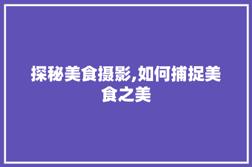 探秘美食摄影,如何捕捉美食之美 电脑基础