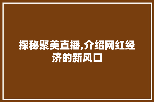 探秘聚美直播,介绍网红经济的新风口 电脑故障维修