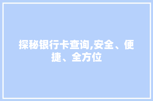 探秘银行卡查询,安全、便捷、全方位 网络技术