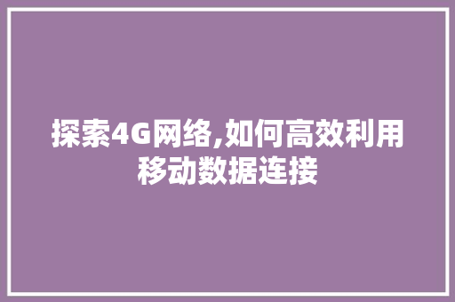 探索4G网络,如何高效利用移动数据连接