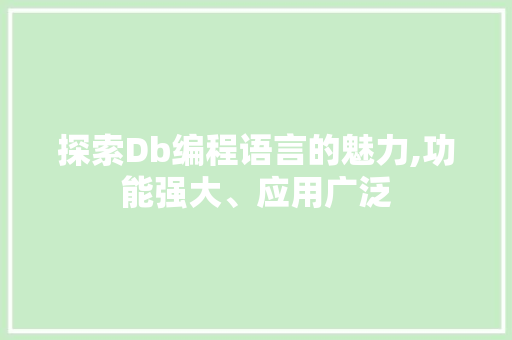 探索Db编程语言的魅力,功能强大、应用广泛
