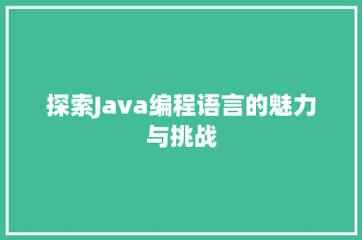 探索Java编程语言的魅力与挑战