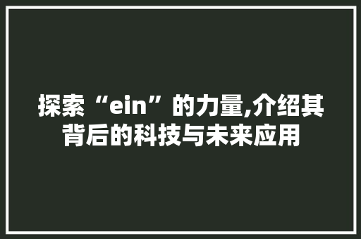 探索“ein”的力量,介绍其背后的科技与未来应用