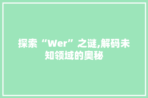 探索“Wer”之谜,解码未知领域的奥秘