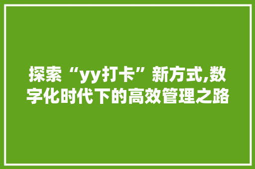 探索“yy打卡”新方式,数字化时代下的高效管理之路