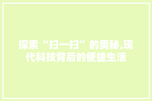 探索“扫一扫”的奥秘,现代科技背后的便捷生活