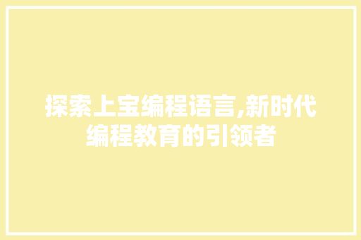 探索上宝编程语言,新时代编程教育的引领者