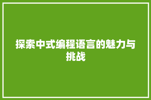 探索中式编程语言的魅力与挑战