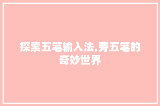 探索五笔输入法,旁五笔的奇妙世界