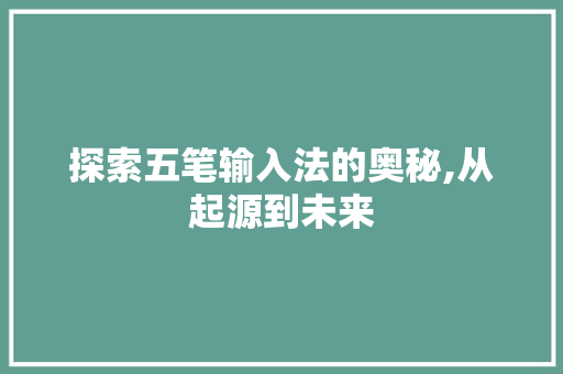 探索五笔输入法的奥秘,从起源到未来