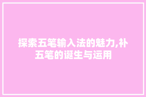 探索五笔输入法的魅力,补五笔的诞生与运用