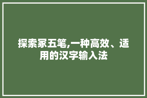 探索冢五笔,一种高效、适用的汉字输入法
