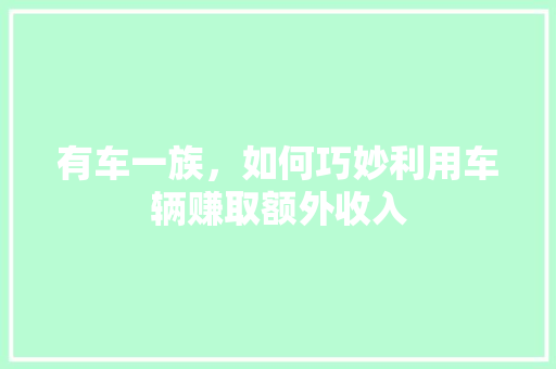 有车一族,如何巧妙利用车辆赚取额外收入 有车一族,如何巧妙利用车辆赚取额外收入