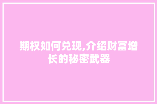 期权如何兑现,介绍财富增长的秘密武器