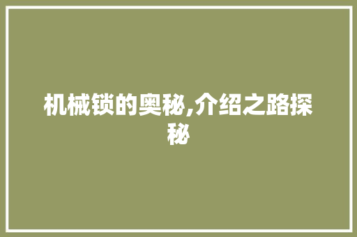 机械锁的奥秘,介绍之路探秘 机械锁的奥秘,介绍之路探秘
