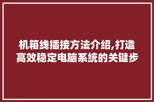 机箱线插接方法介绍,打造高效稳定电脑系统的关键步骤