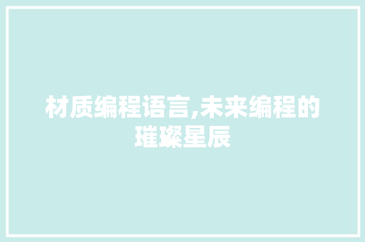 材质编程语言,未来编程的璀璨星辰