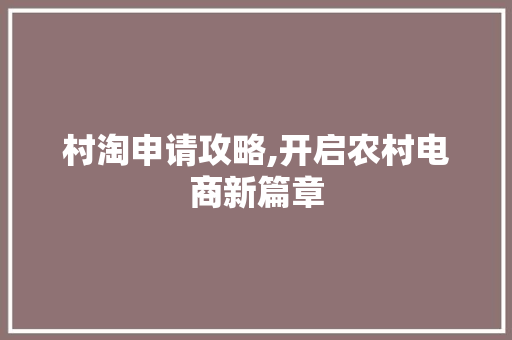 村淘申请攻略,开启农村电商新篇章