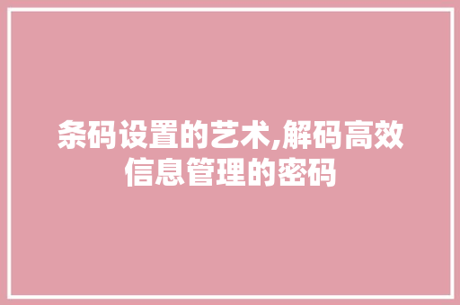 条码设置的艺术,解码高效信息管理的密码