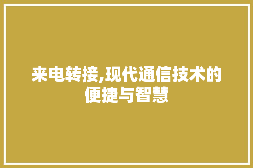 来电转接,现代通信技术的便捷与智慧