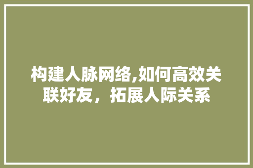 构建人脉网络,如何高效关联好友，拓展人际关系