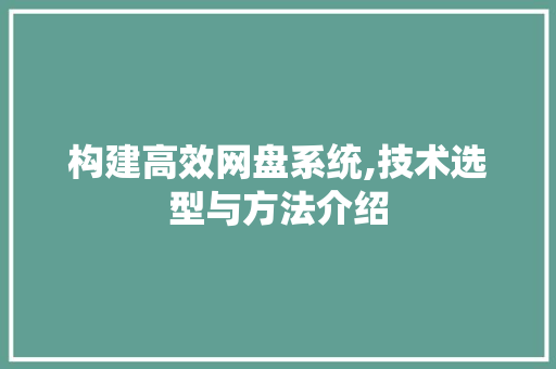 构建高效网盘系统,技术选型与方法介绍