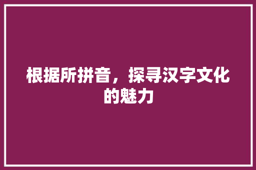 根据所拼音，探寻汉字文化的魅力 电脑基础