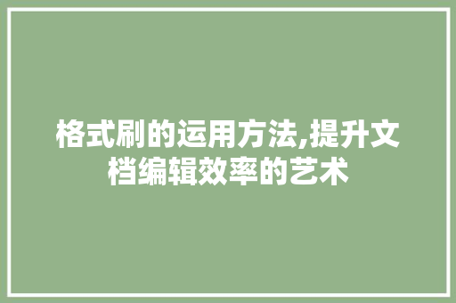 格式刷的运用方法,提升文档编辑效率的艺术