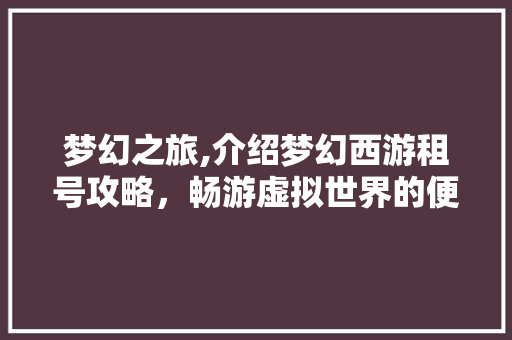 梦幻之旅,介绍梦幻西游租号攻略，畅游虚拟世界的便捷之路 电脑配置
