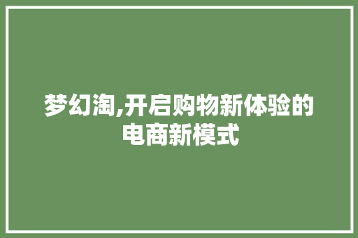 梦幻淘,开启购物新体验的电商新模式 电脑基础 梦幻淘,开启购物新体验的电商新模式 电脑基础