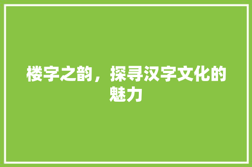 楼字之韵,探寻汉字文化的魅力 电脑配置 楼字之韵,探寻汉字文化的魅力 电脑配置