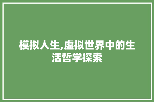 模拟人生,虚拟世界中的生活哲学探索 电脑基础