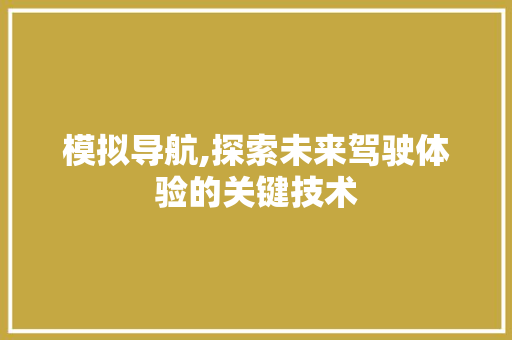 模拟导航,探索未来驾驶体验的关键技术 操作系统