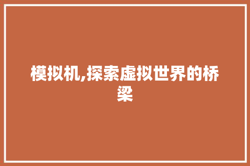 模拟机,探索虚拟世界的桥梁 电脑配置