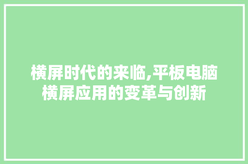 横屏时代的来临,平板电脑横屏应用的变革与创新 电脑故障维修